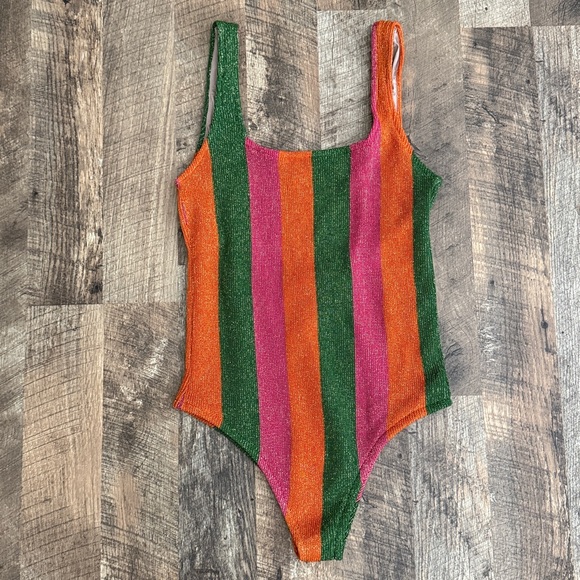 FARM Rio Other - Farm Rio Shimmer Stripe Swimsuit Size Mediun NWT
